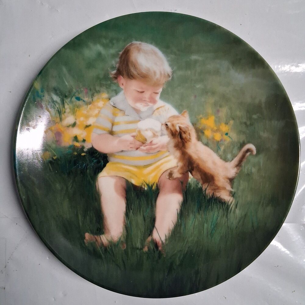 Pre Owned 1990 Pemberton & Oakes “Cone For Two” Boy With Kitty Cat Plate #1759A